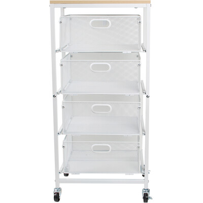 White Wood Effect and Mesh Storage Cart
