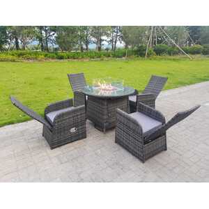 Rattan 4 Seater Gas Fire Pit Round Dining Set