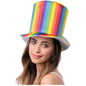 Smiffys Deluxe Pride Rainbow Striped Top Hat
