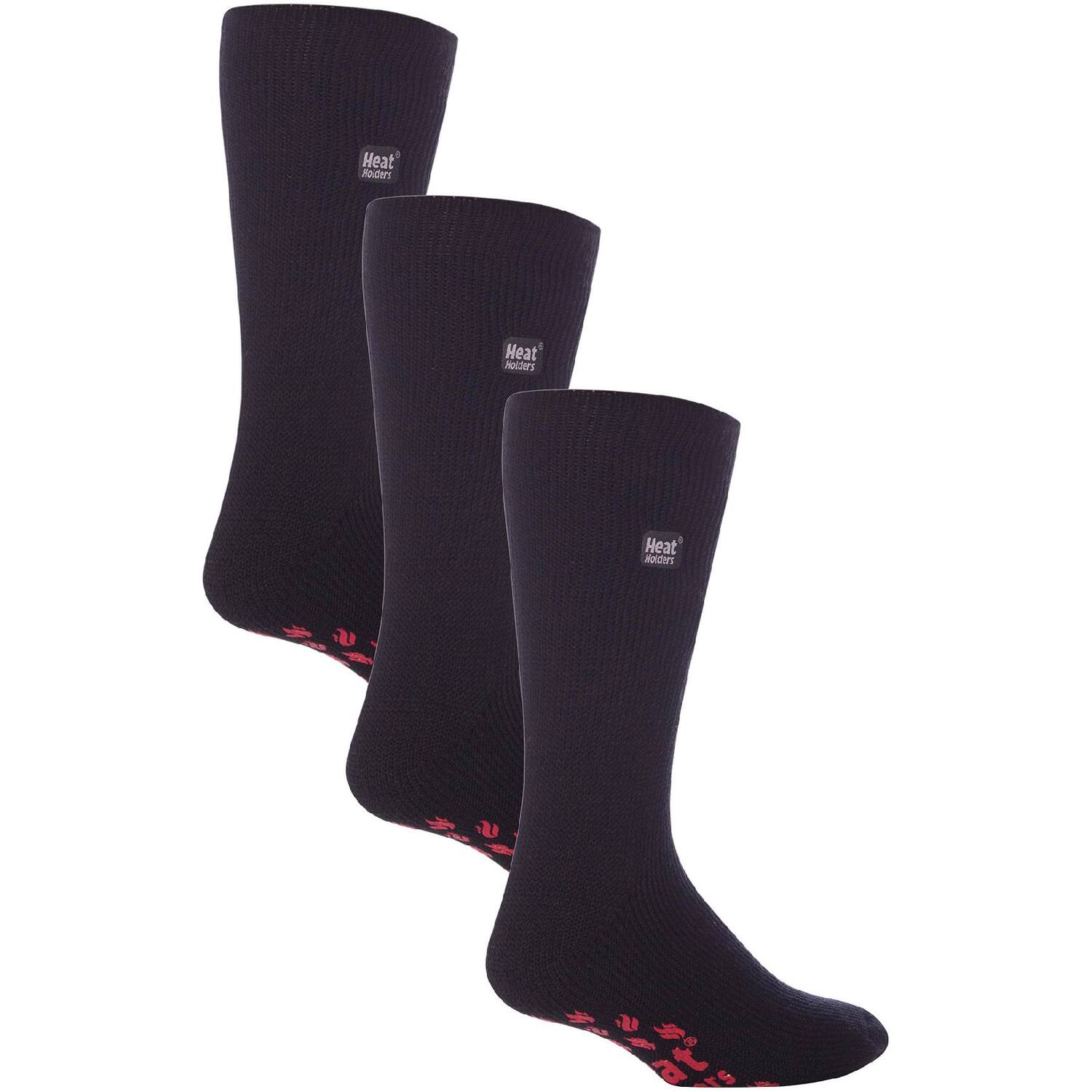 Sock Snob 3 Pairs Multipack Mens Slipper Socks With Grips | Non-Slip Thermal Socks - Jet Black / 6-11