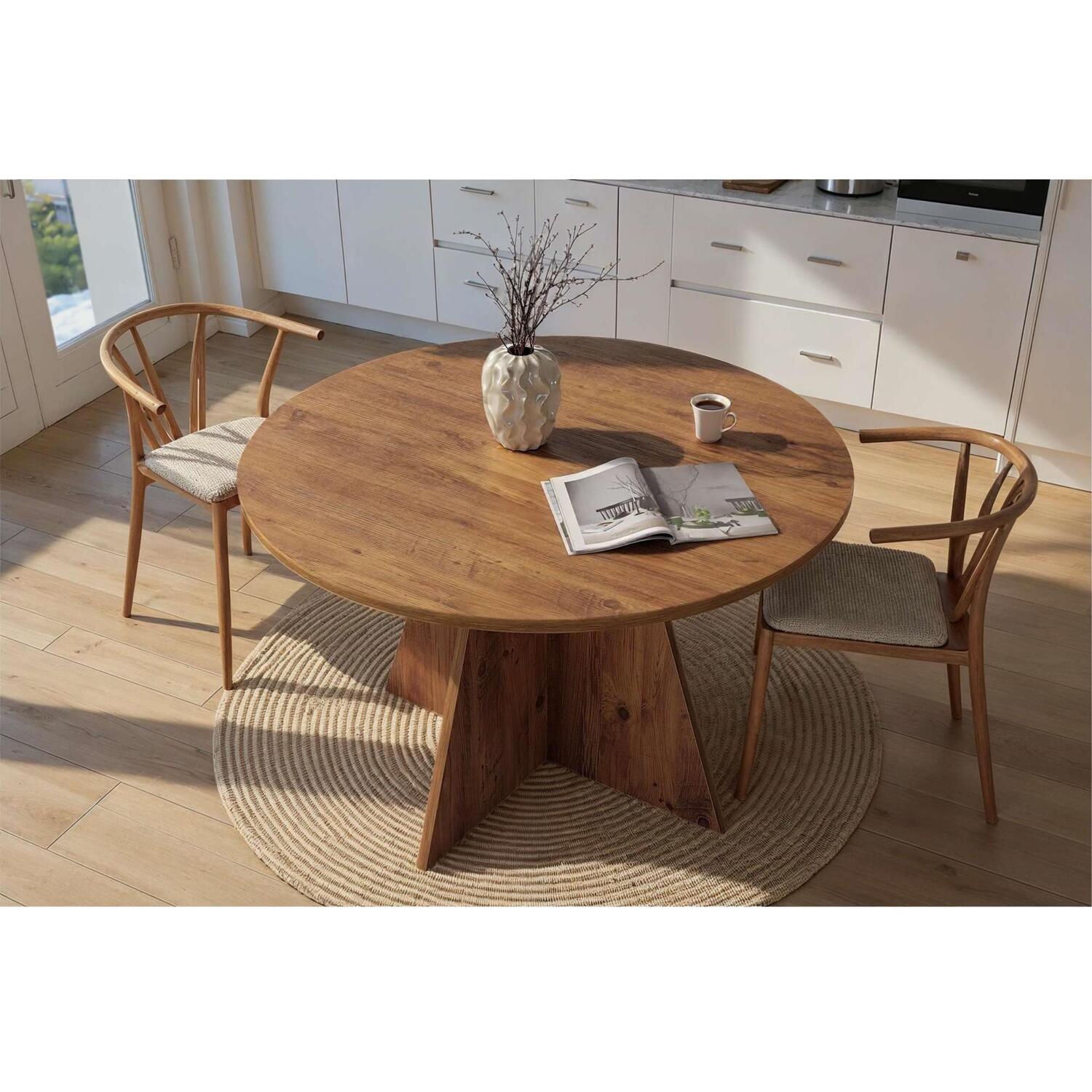 Decortie Virella Round Dining Table Seats 4 - Rustic Oak Effect