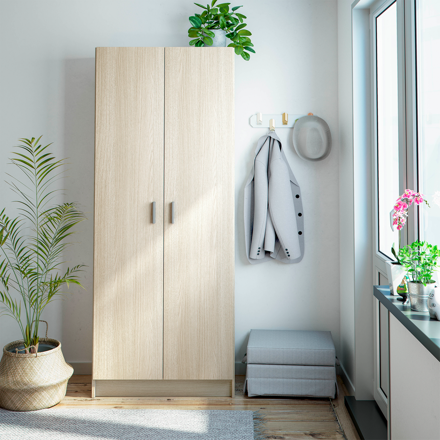VITA 2 Door Utility Broom Cupboard Multi Use Storage in Oak Finish - Image 6