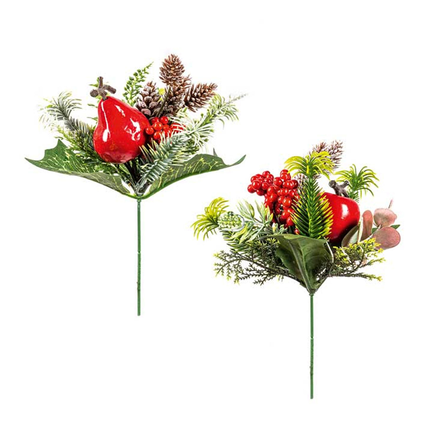 Premier Apple Cone Christmas Tree Pick (Pack Of 2) - Green/Red