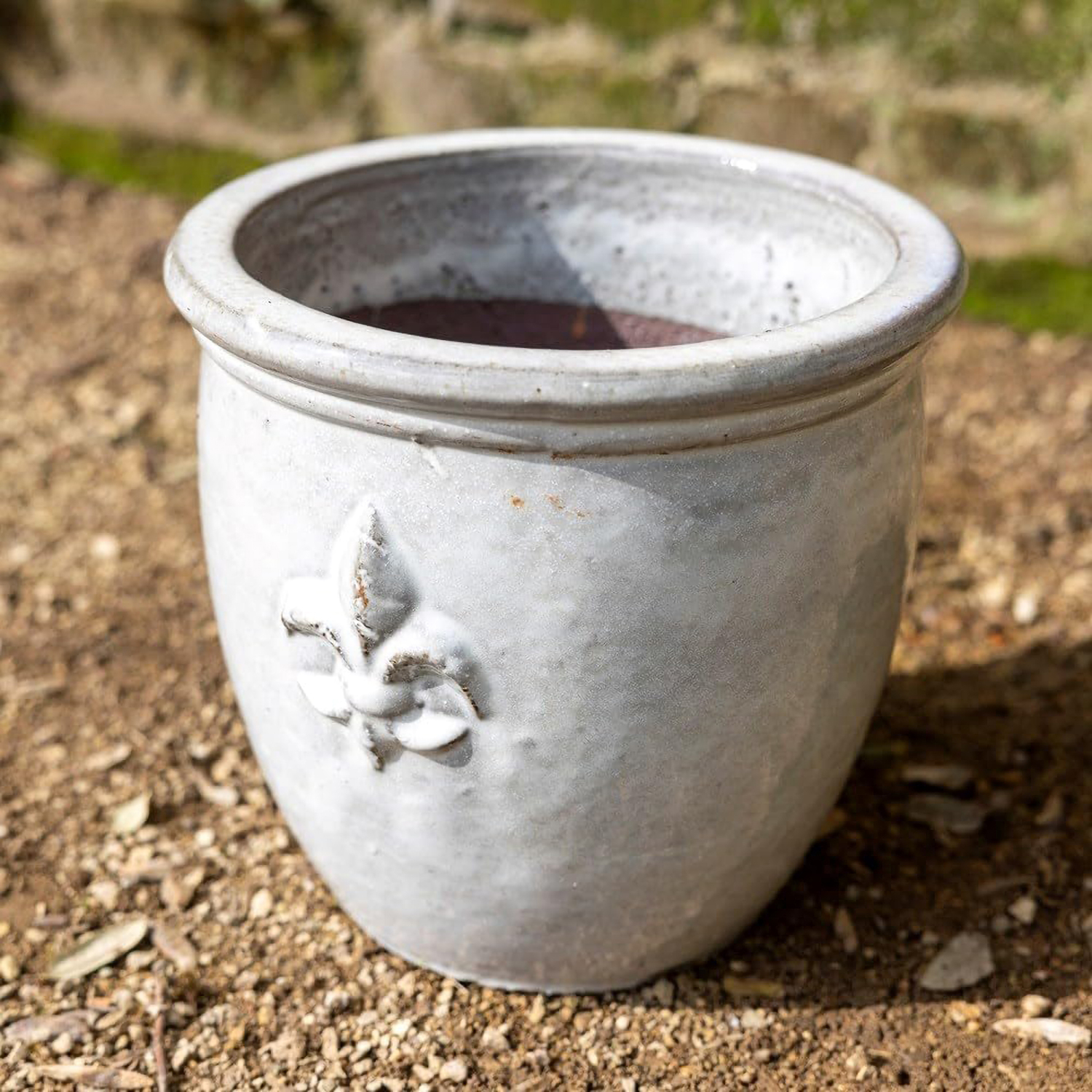 Primrose Large Stoneware Debossed Logo Round Planter In Cream 46cm in White