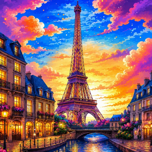 Paris Eiffel Tower Colourful Sky 5D DIY Diamond Painting Kit