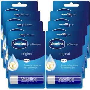 Vaseline Lip Therapy Balm Sticks, Original 4gm Hydrating Lip Care Balm, 8 Pack