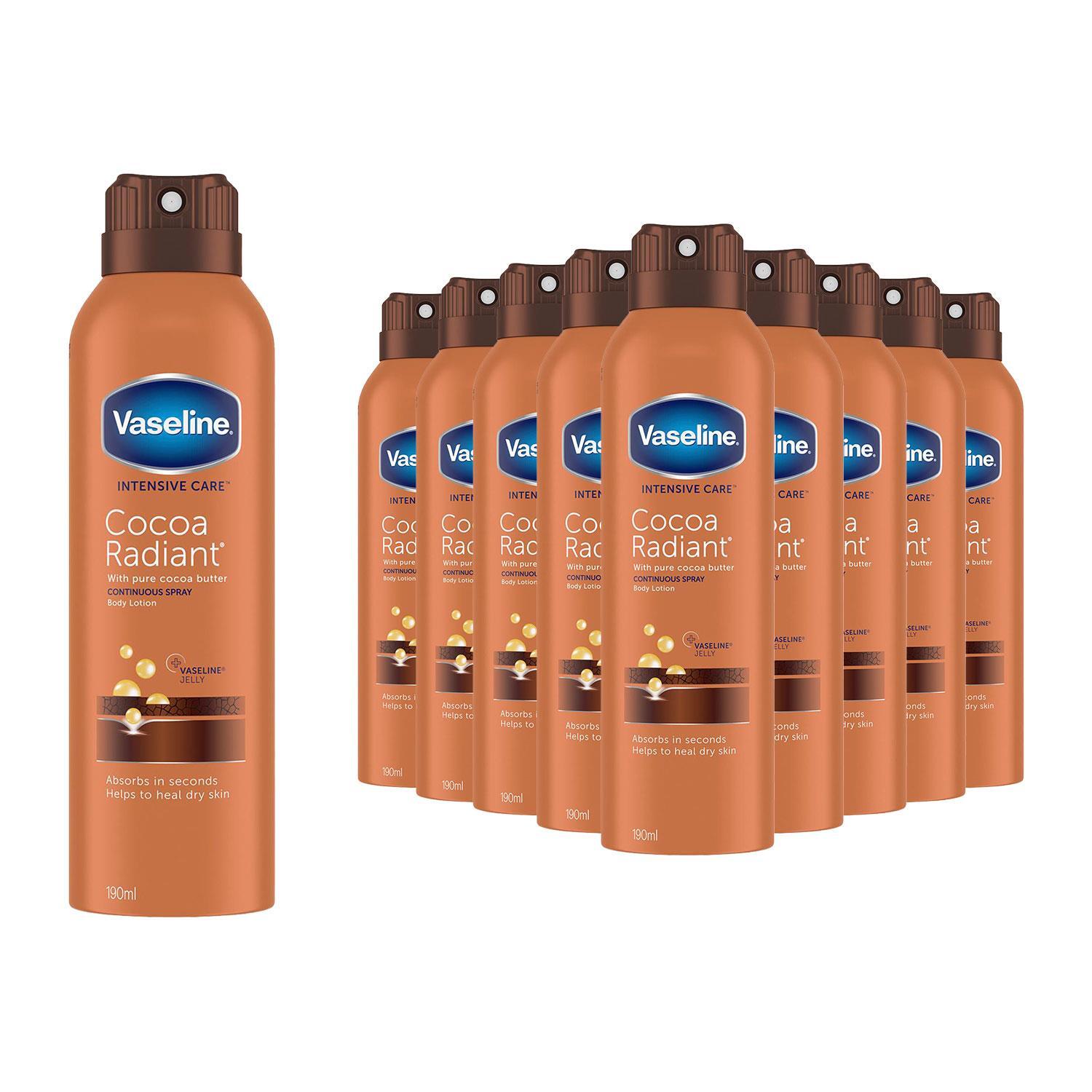 Vaseline Intensive Care Cocoa Radiant Spray Body Moisturiser 190Ml 12 Pack - White