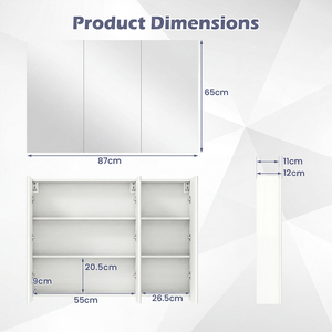 87 cm Bathroom Mirror Cabinet with Doors And Compartments