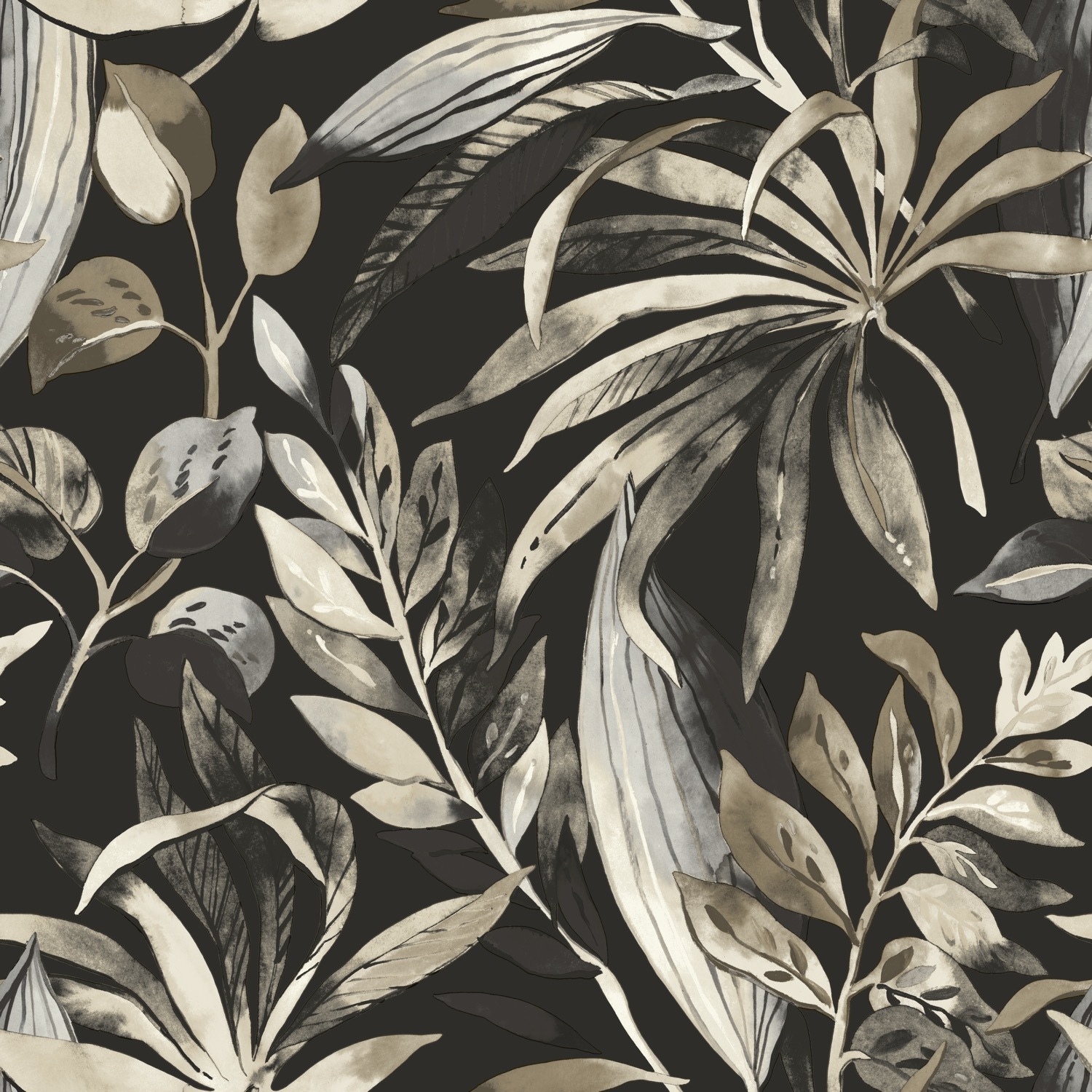 Grandeco Inky Palm Botanical Jungle Textured Wallpaper - Black Beige - Black - Image 3