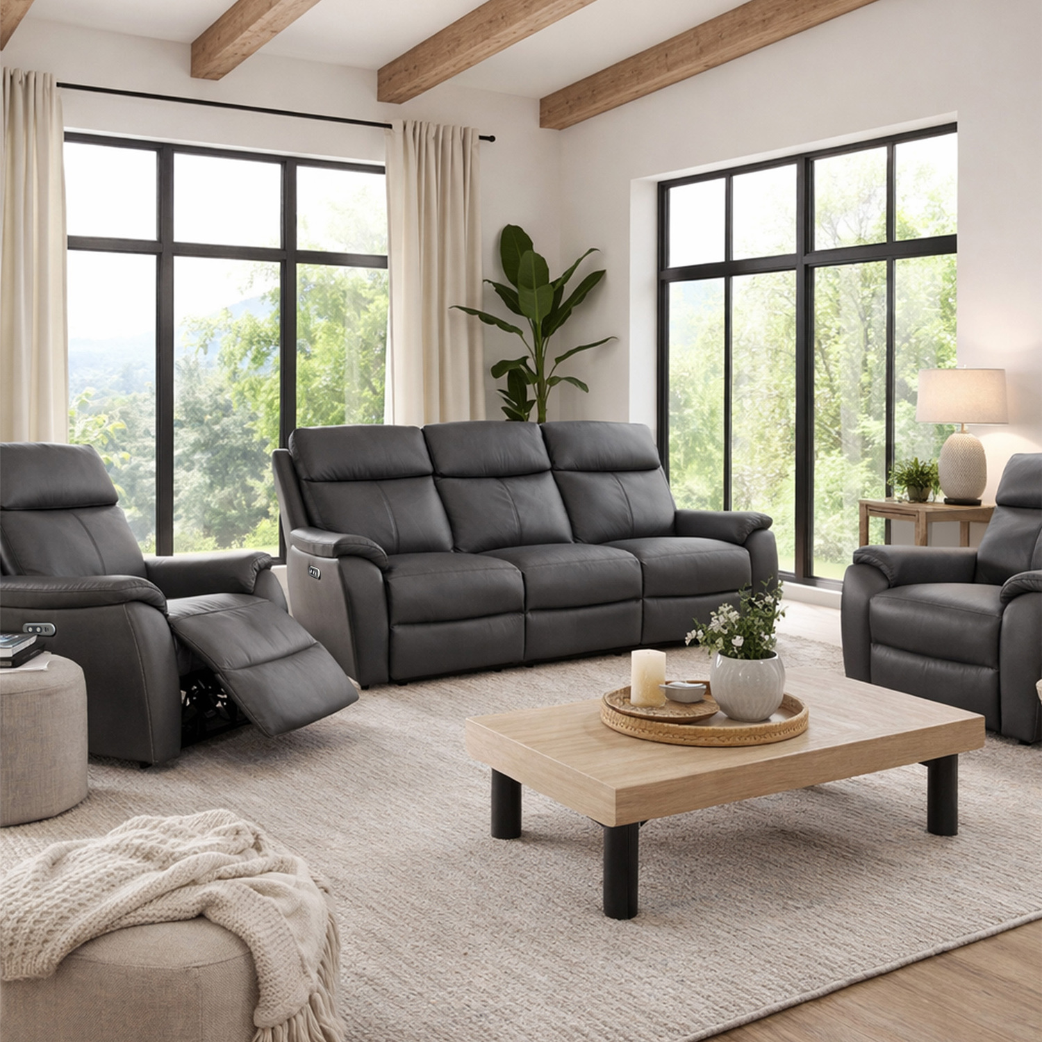 Aspire Kingsmere 3 + 1 + 1 Power Recliner Sofa Set - Charcoal