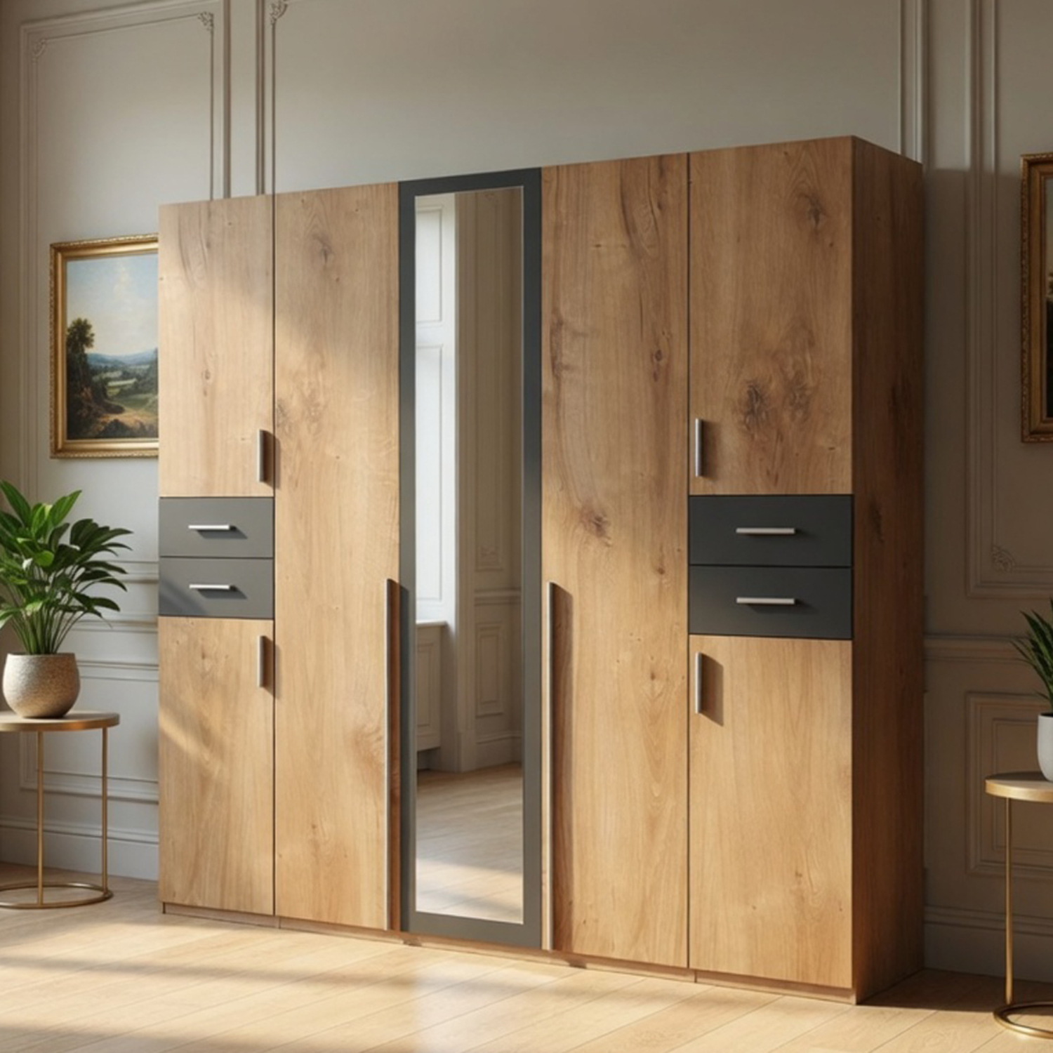 Kdmd Vegas Oak 5 Doors 4 Drawers 225Cm Wardrobe - Oak