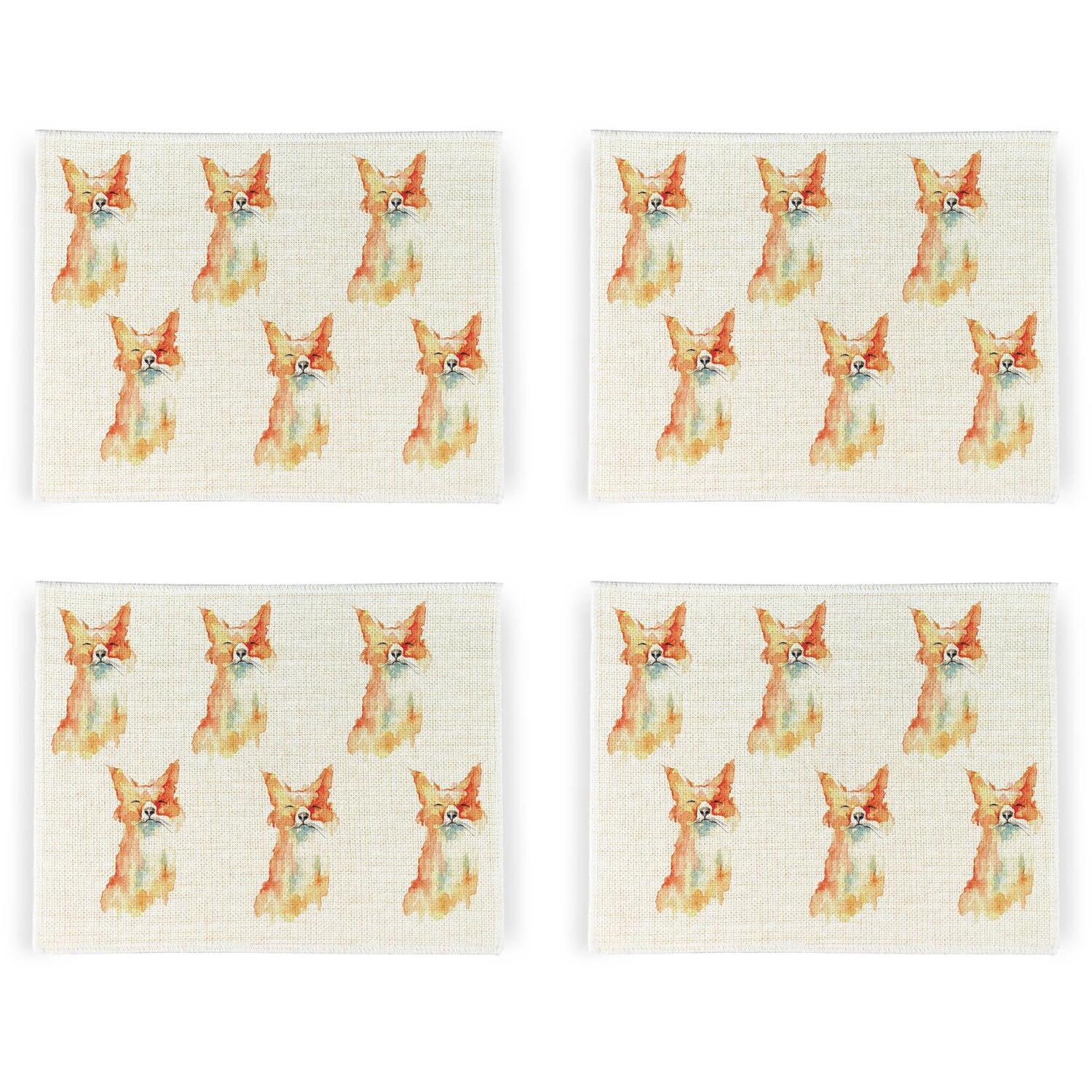 Image of Watercolour Foxes Linen Placemats - Set&hellip;