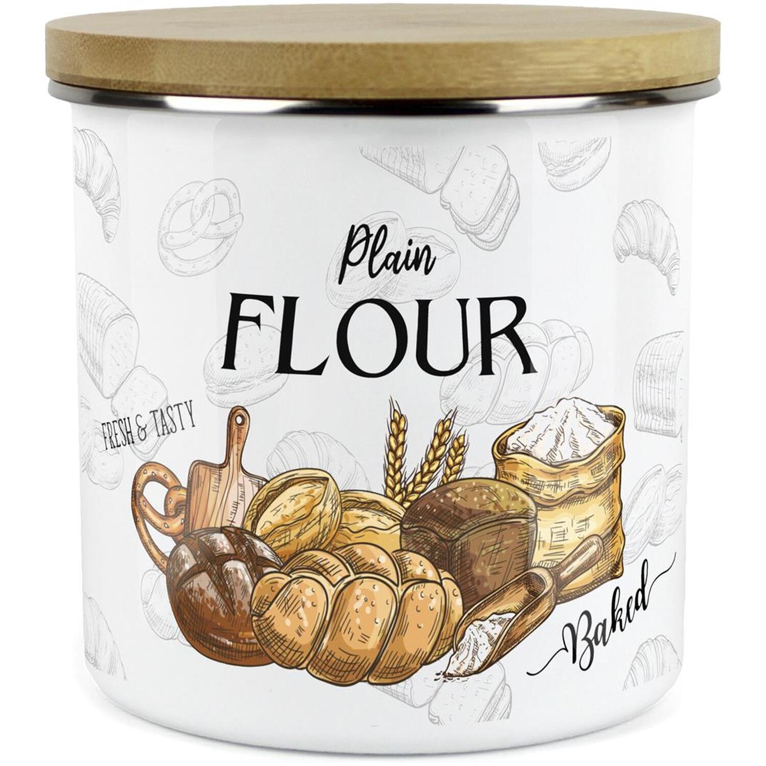 Plain Flour Storage Canister - Airtight Bakery Ingredients Enamel Jar - Image 2