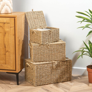 Set of 3 Seagrass Woven Storage Trunks