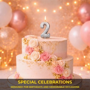 Shatchi Silver Number 2 Candle Topper for Cakes