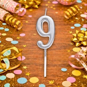 Shatchi Silver Number 9 Candle, Pack of 2 - Birthday and Anniversary Cake Topper