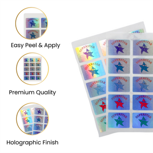 Pack of 180 Superstar Holographic 25x18mm Motivational Self-Adhesive Labels