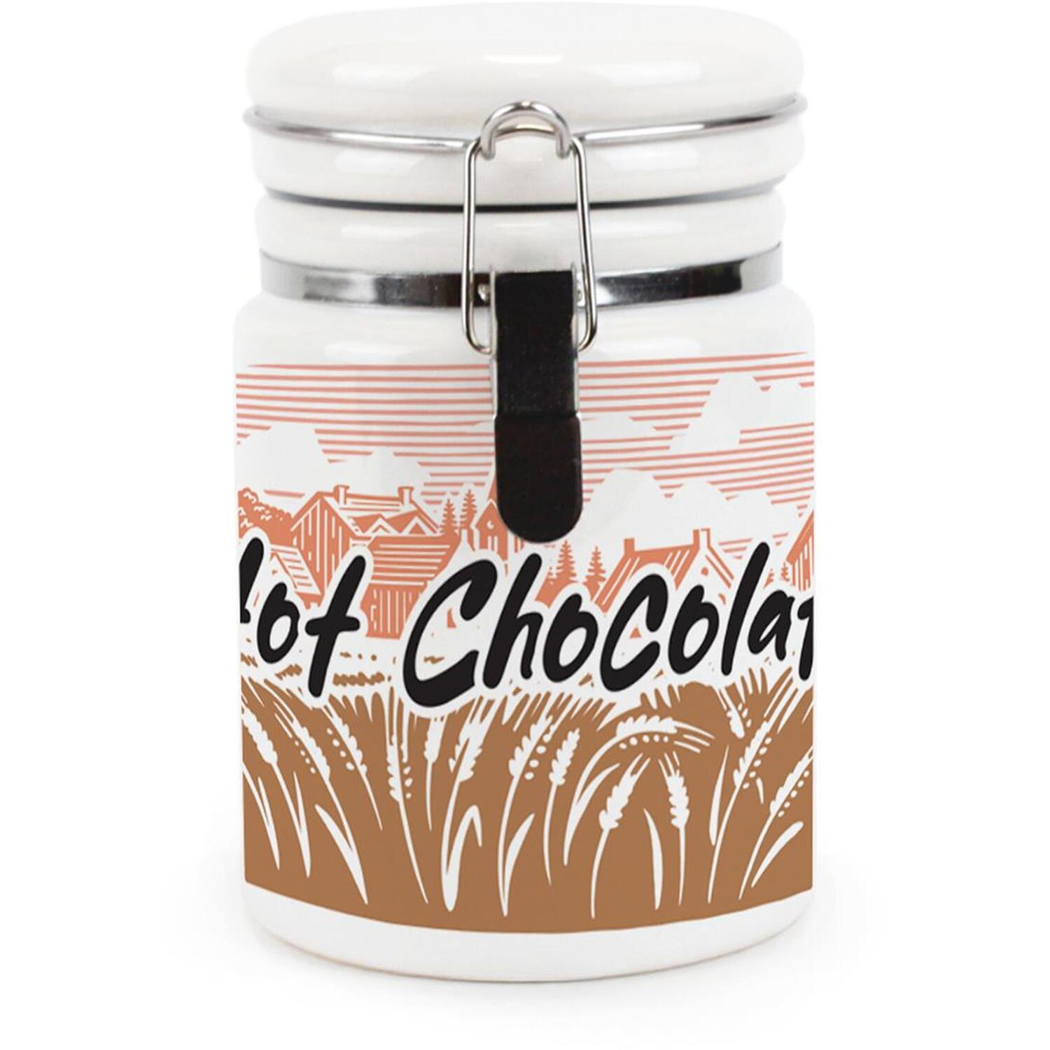 B&Q -  Rural Landscapes Hot Chocolate Ceramic CanisterCountryside Farming GiftsStorage Container With Clip Lid 400Ml - Image 3