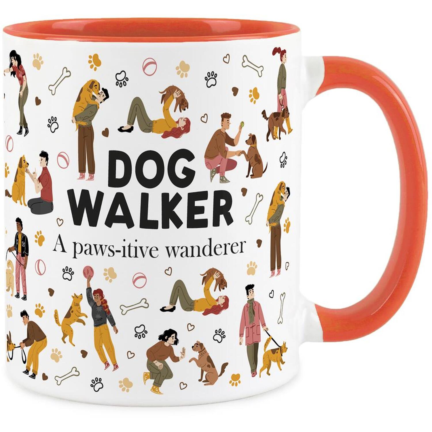 Purely Home Novelty Dog Walker Orange Mug - Coffee/Tea Ceramic Cup Gift - Orange