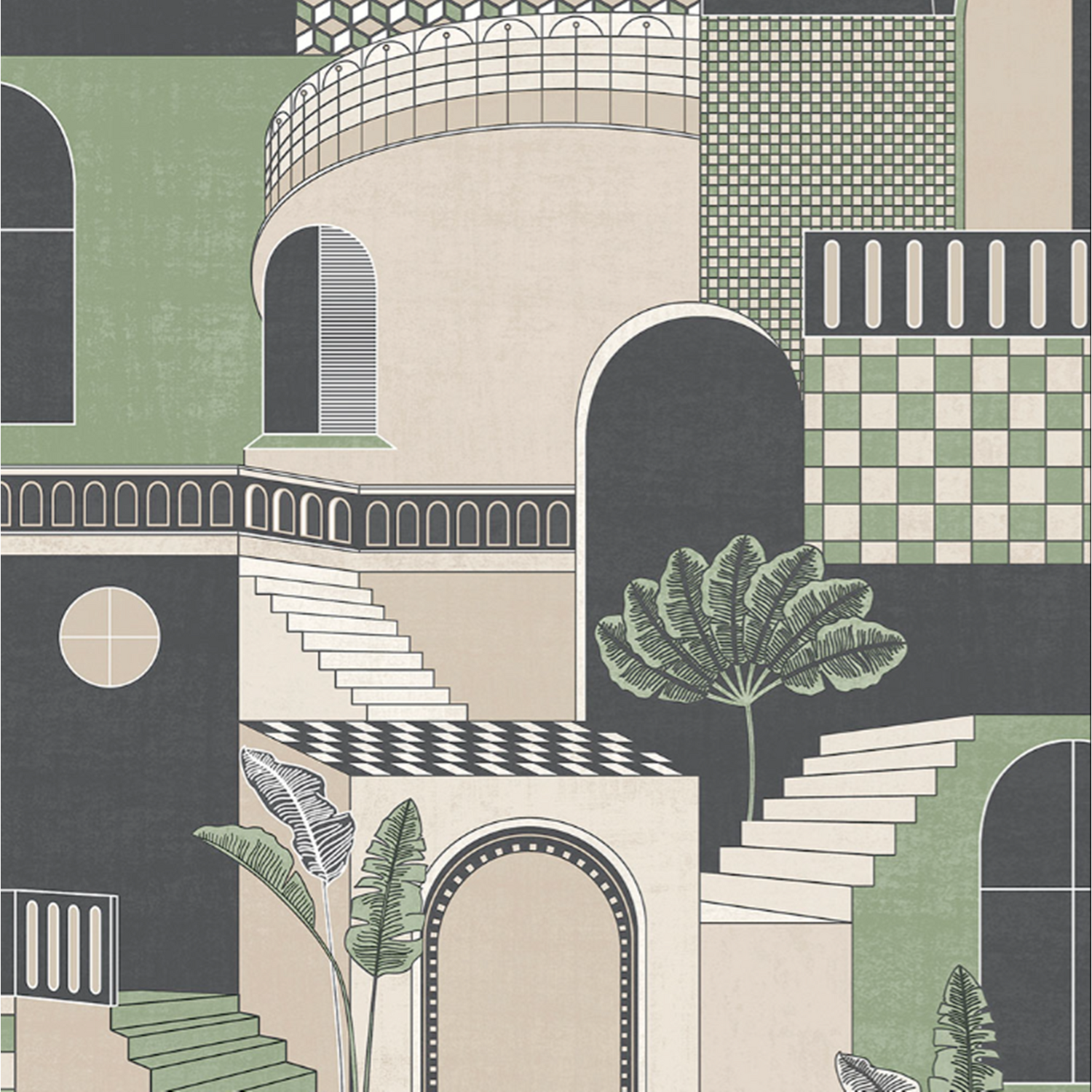 Green Medina Mediterranean Style Wallpaper Quirky Retro - Image 3