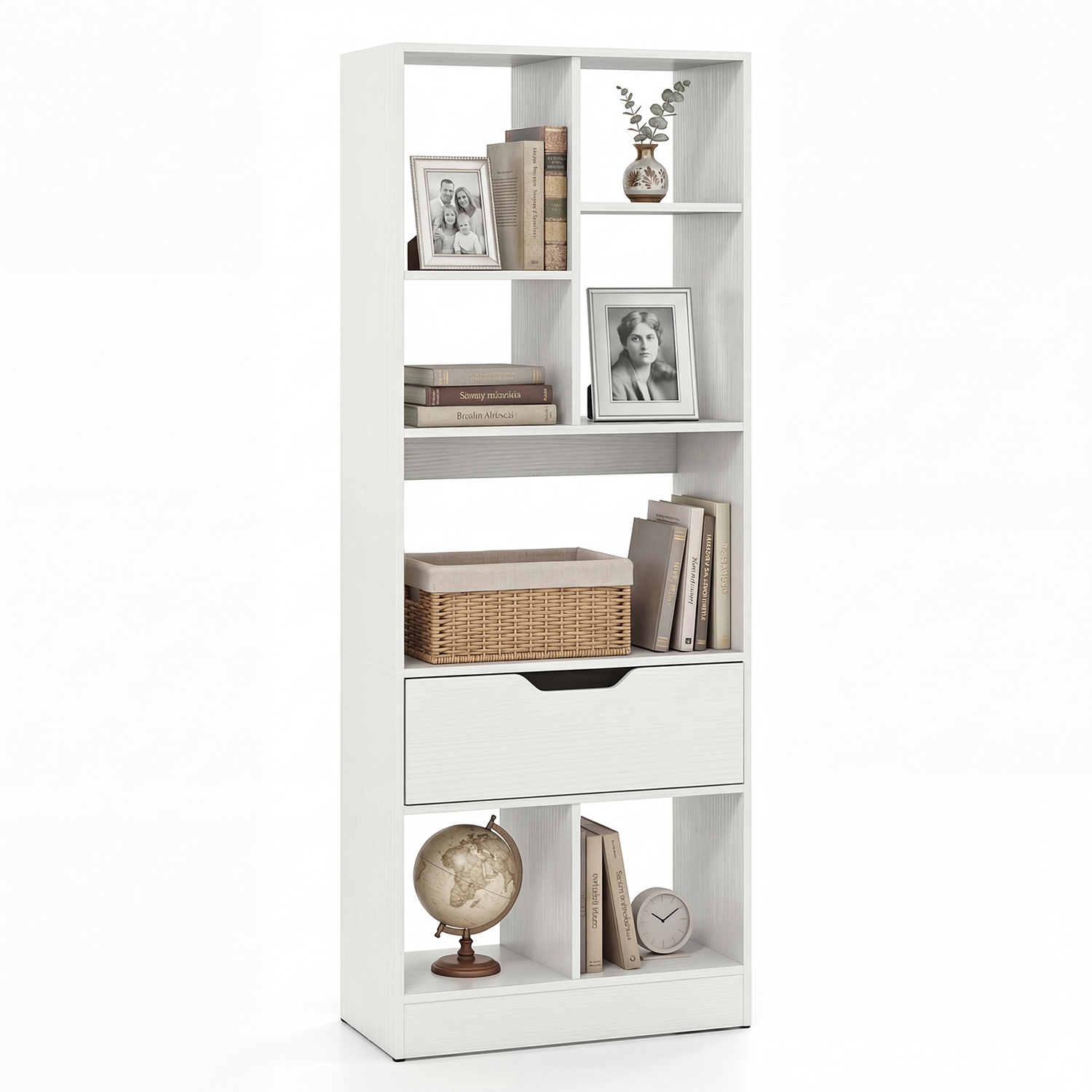 B&Q - Bookcase With Drawer Tall Freestanding Bookshelf With 7 Open Cubes White - Image 5