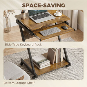 Rustic Brown HOMCOM Movable Computer Desk with 4 Moving Wheels shot 18185939