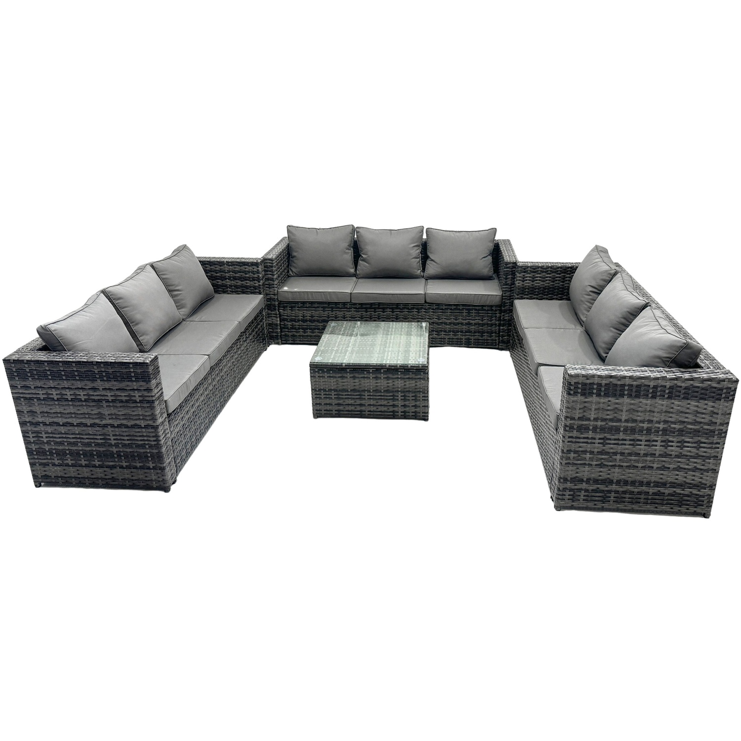 Fimous Dark/Grey Outdoor Rattan Garden Furniture Lounge Sofa Set With Square Coffee Table - Image 2