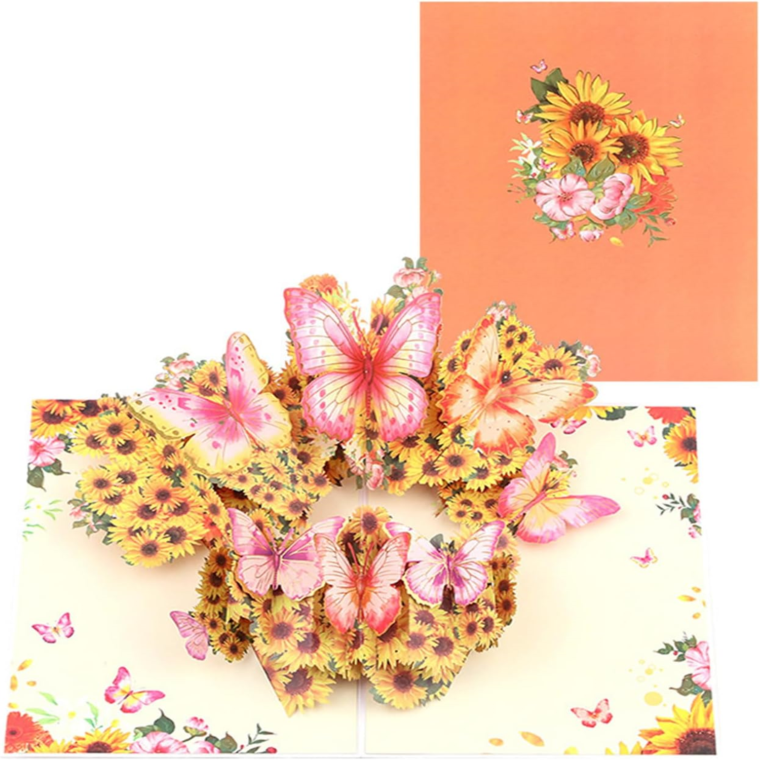 Brightfeel Flower & Butterfly Orange 3D Pop Up Greeting Card - White
