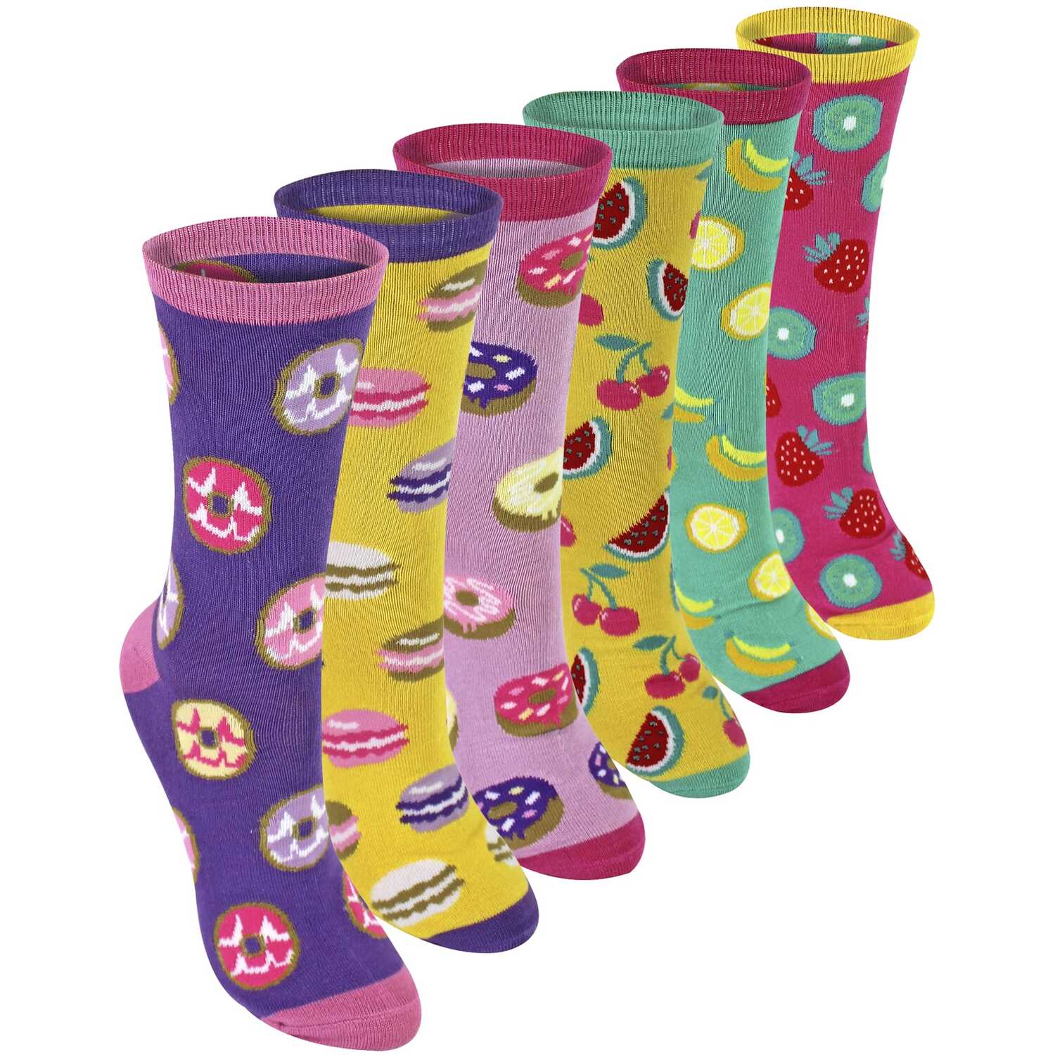 6 Pack Ladies Novelty Food Design Socks | Fun Colourful Bamboo Socks