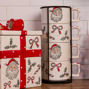 Set of 4 Jolly Santa Stacking Mugs