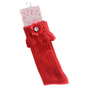 Red Ribbed Knee Socks with satin Flower and Diamonte by Soft Touch