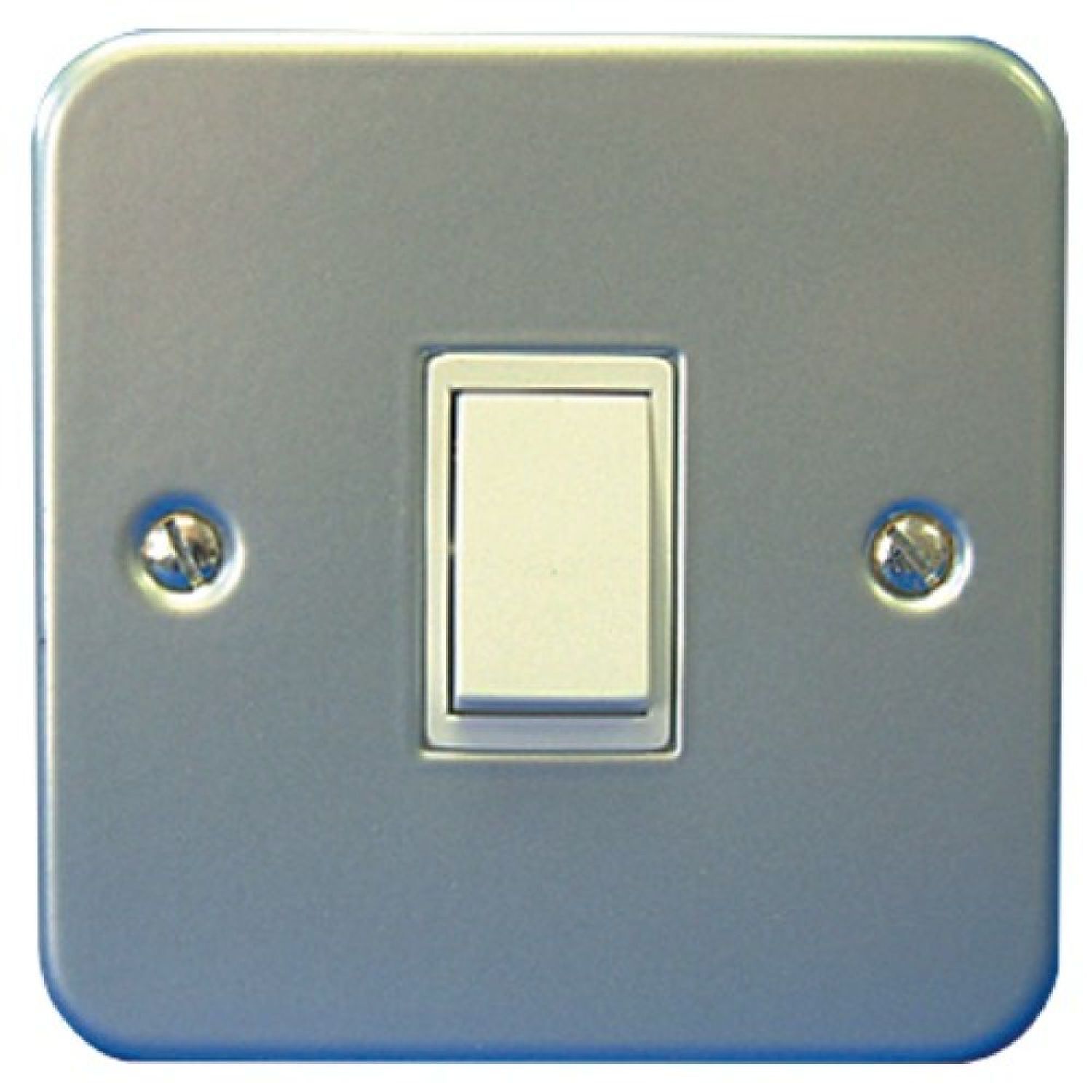 Dencon 1 Gang 2 Way Metal Clad Light Switch - Silver/White