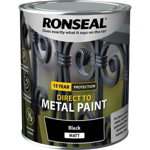 Ronseal Direct to Metal Paint, Black Matt, 750ml.