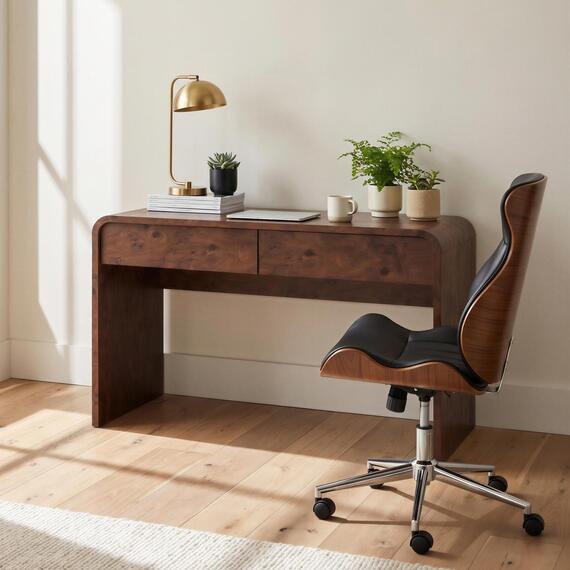 Delphine Walnut Burl Wood Effect 2 Drawer Desk