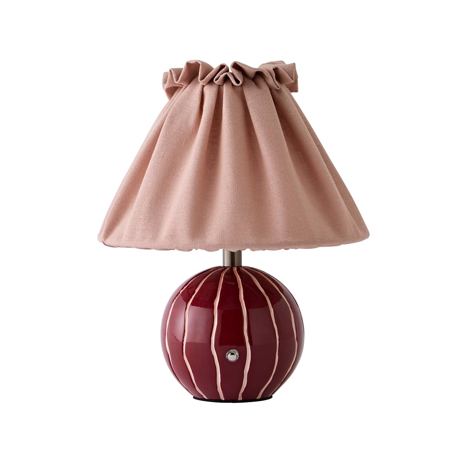 Valuelights Elma Striped Portable Rechargeable Ceramic Table Lamp Pleat Shade - Burgundy - Burgundy