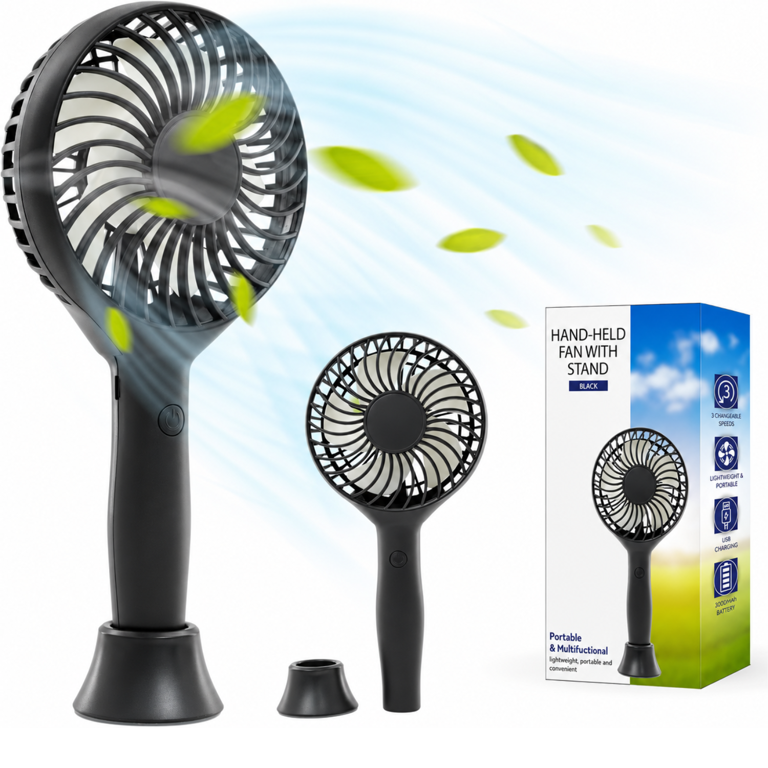 Tanness Rechargeable Handheld Fan With 3 Speeds A - Black - Image 3