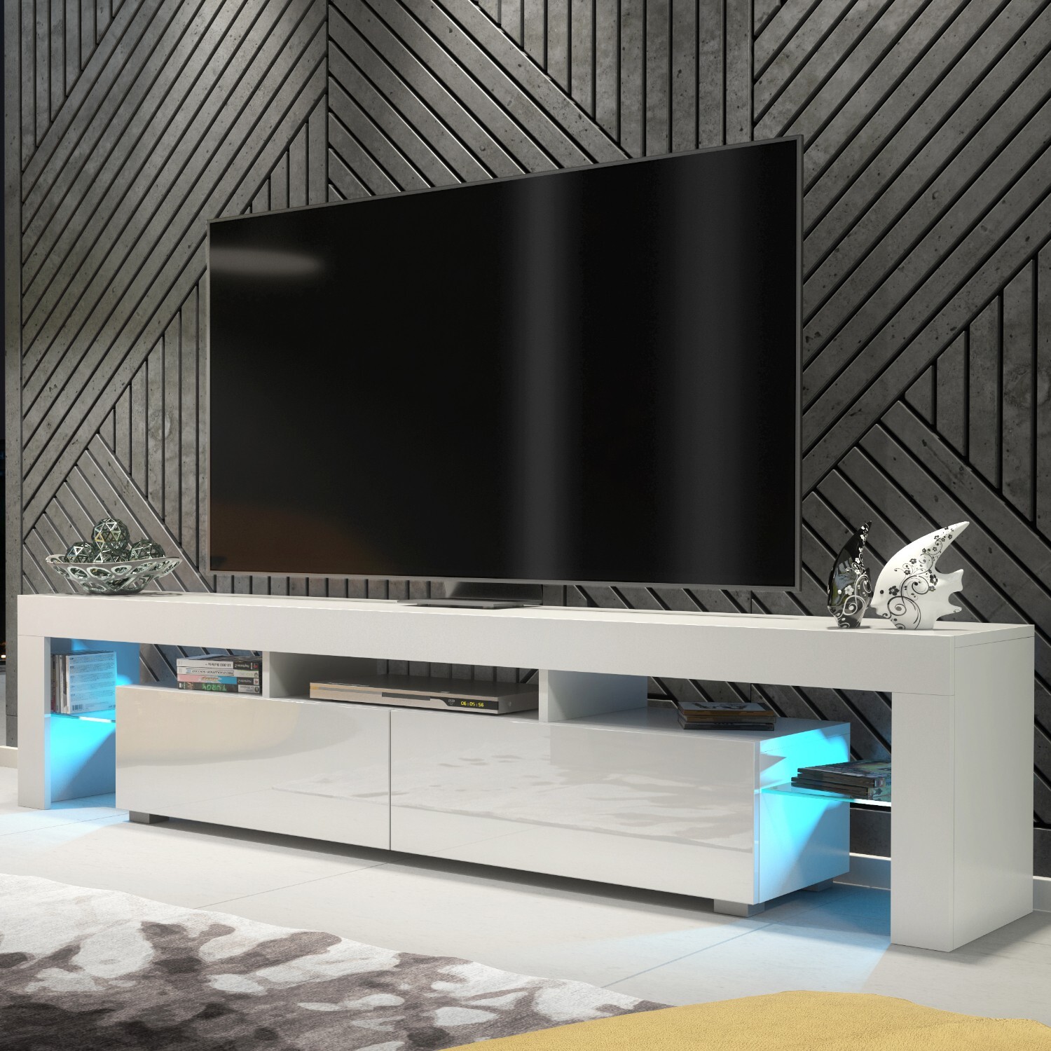 Mex Furniture Ltd Nova Tv Unit & Led - White With Gloss Doors