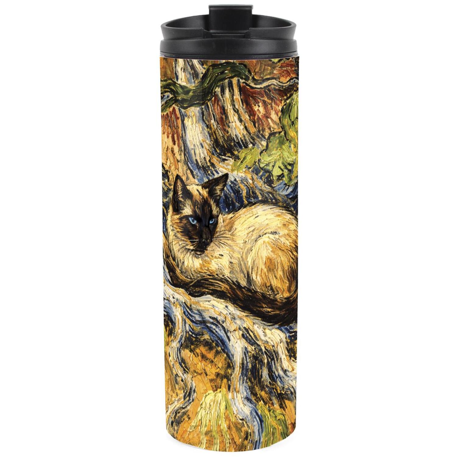 B&Q - Van Gogh Cats Siamese Tree Roots Stainless Steel Travel Flask - Image 2
