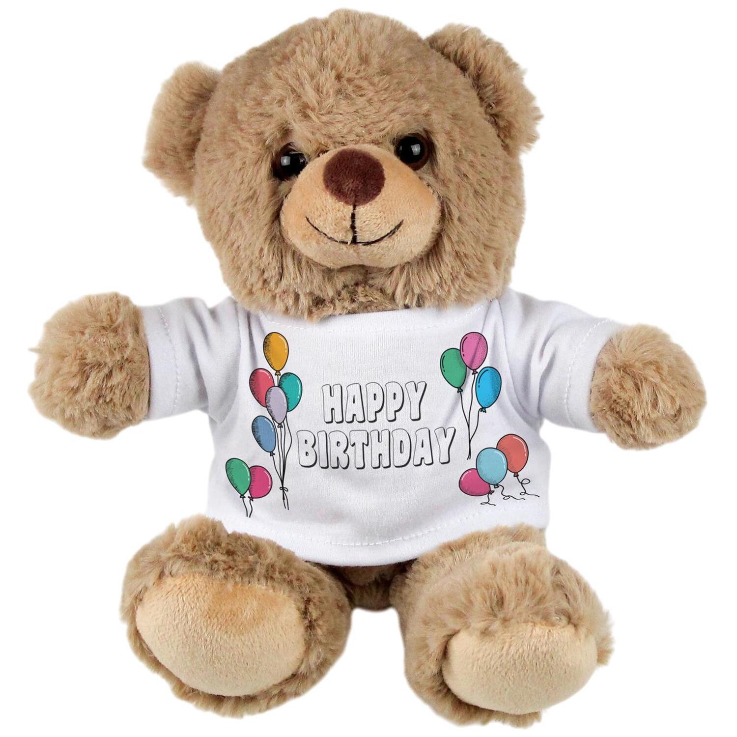 Purely Home Happy Birthday Balloons Teddy Bear With T-Shirt - Light Brown