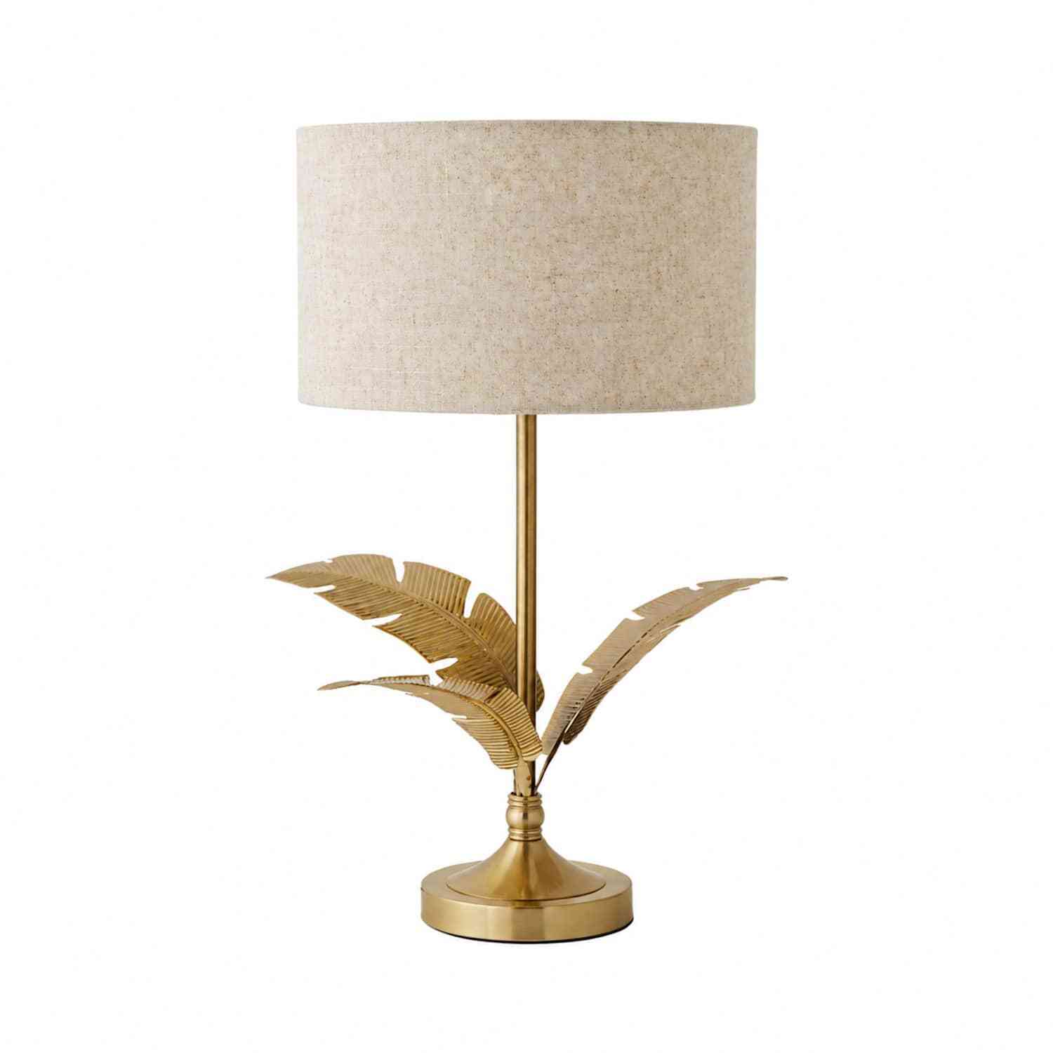 Valuelights Christina Palm Leaf Table Lamp With Fabric Drum Shade - Linen / Yes