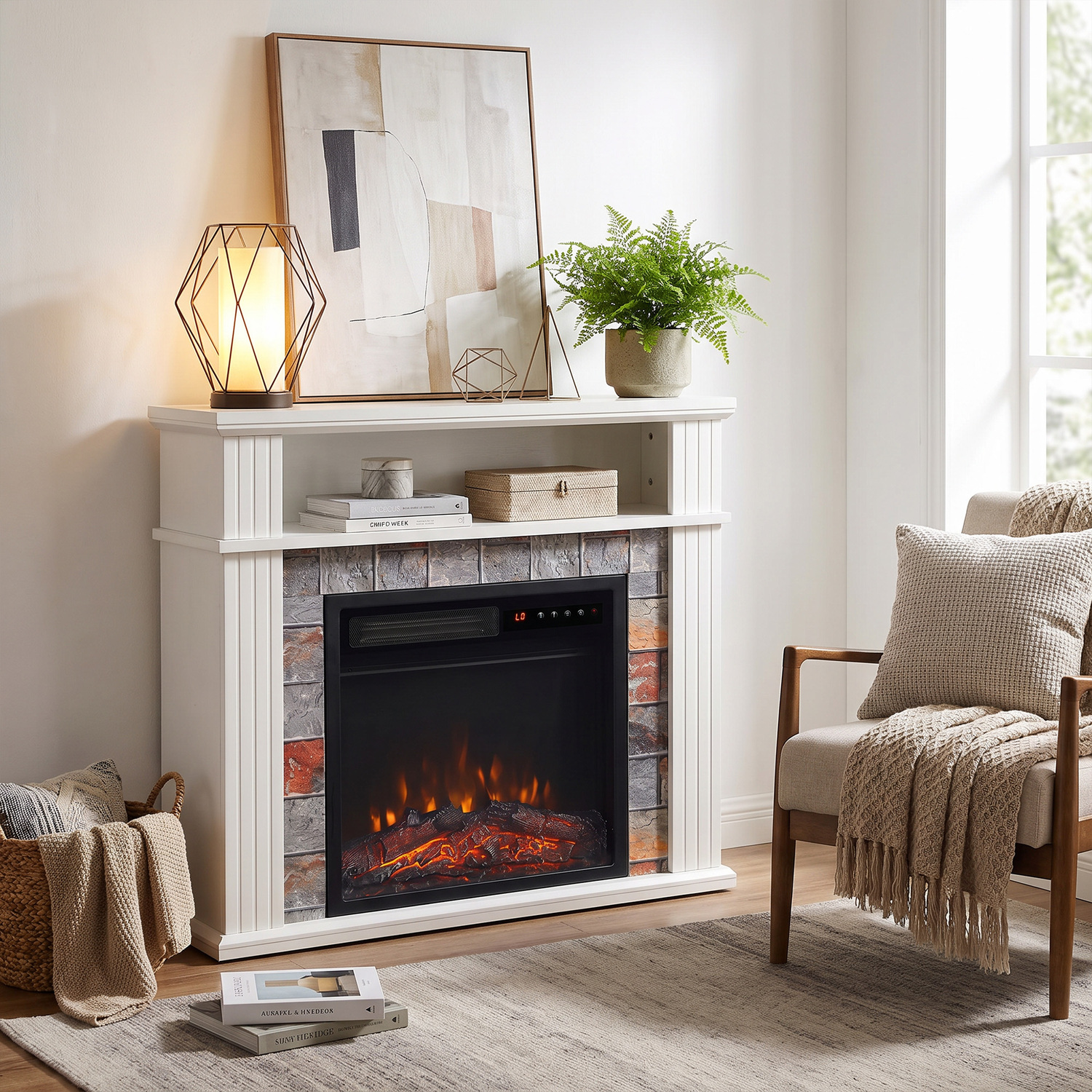 Homcom Freestanding Electric Fireplace Suite, 1800W, Open Shelf, Led Flame - Image 6