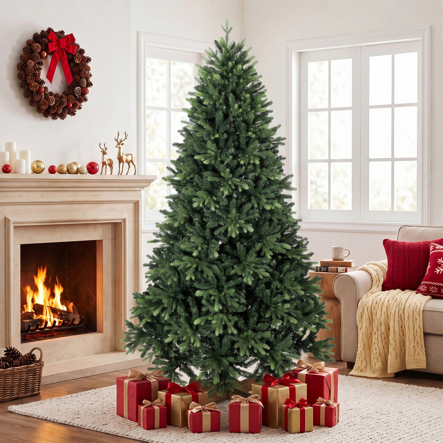 Homcom Green Artificial Christmas Tree, Hinged Xmas Tree With 3834 Pe & Pvc Branch Tips, 7Ft, - Image 5