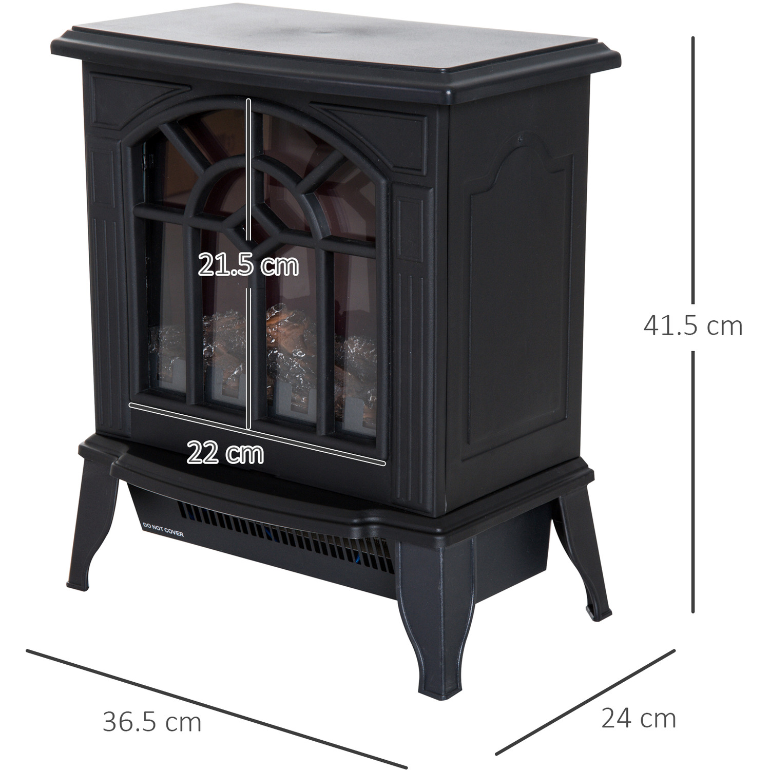 Electric Fireplace Heater Black Stove with LED Flame Effect Freestanding