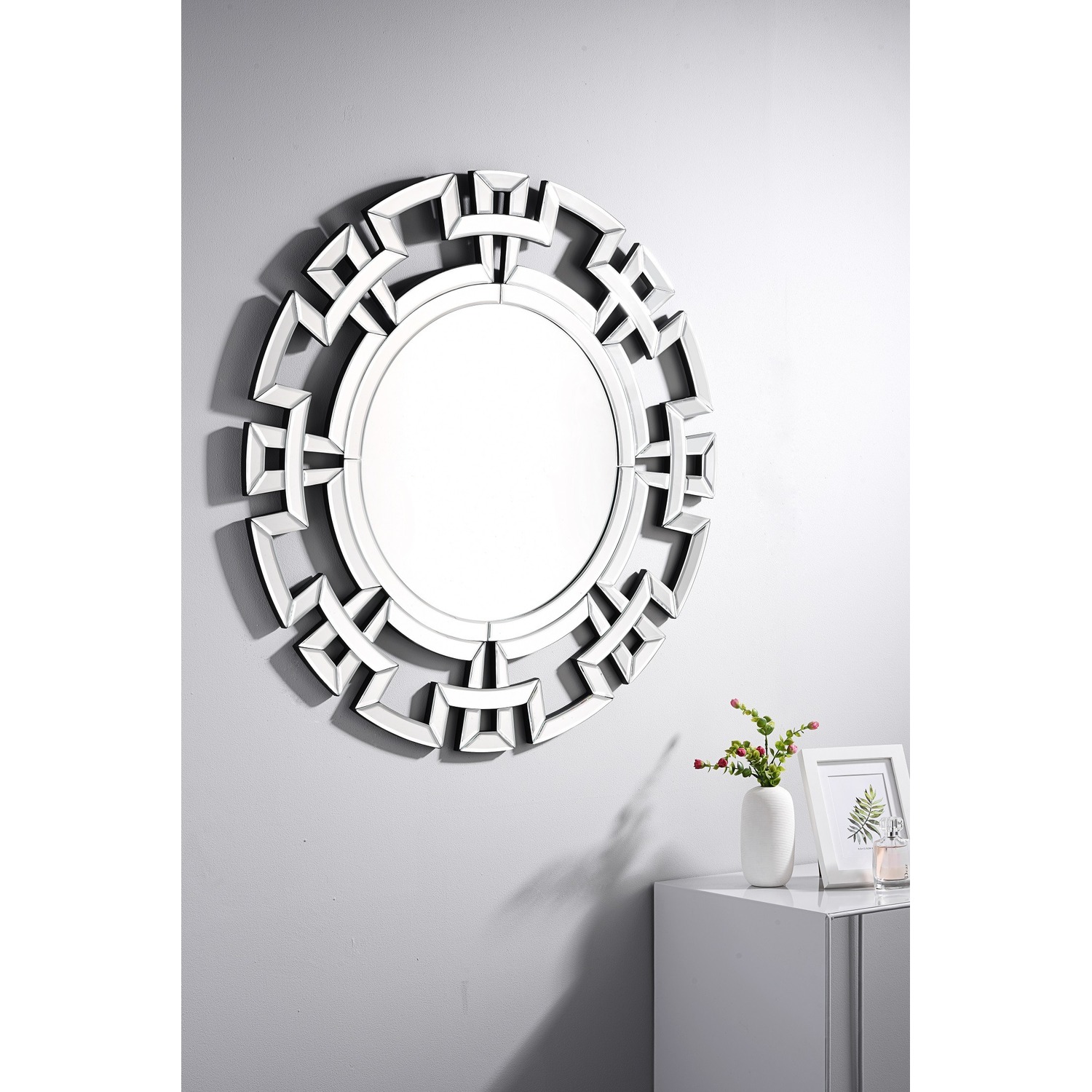 Image of Aztec Medium Silver Round Modern Wall&hellip;