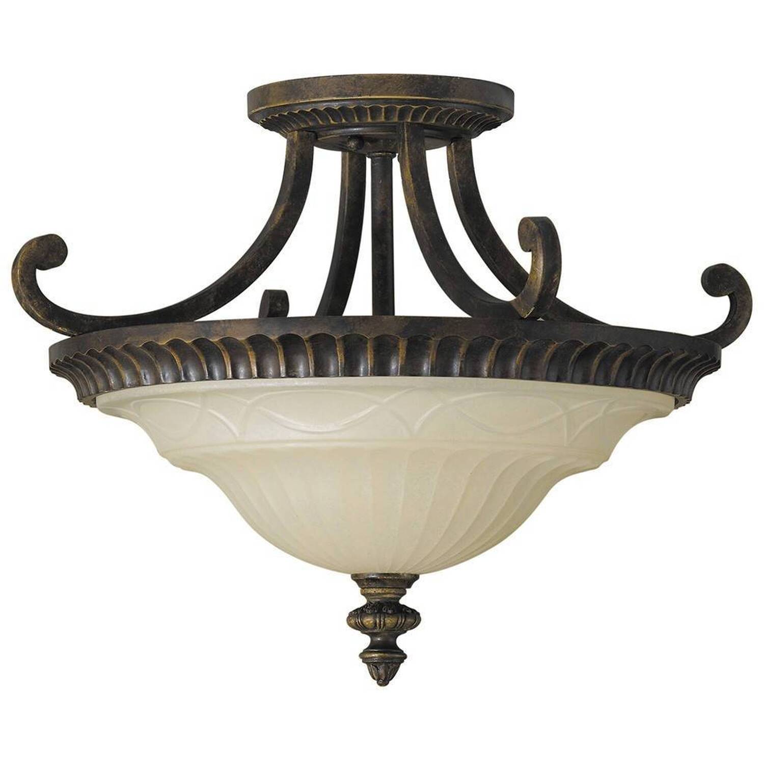 Drawing Room 2 Light Ceiling Semi Flush Light Walnut, E27 - Walnut