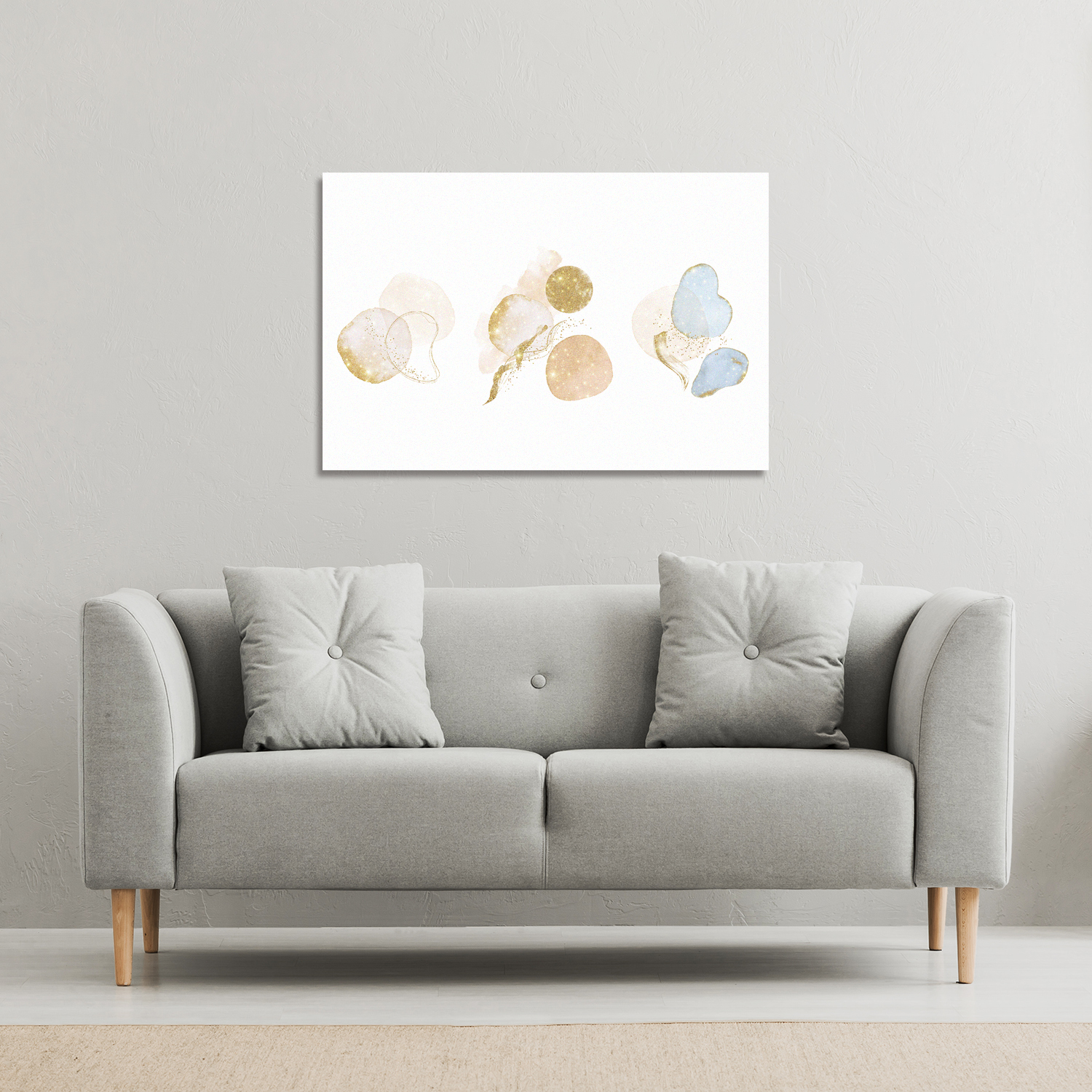 blue, white, beige watercolor illustration  elements Canvas Print - White / 101cm