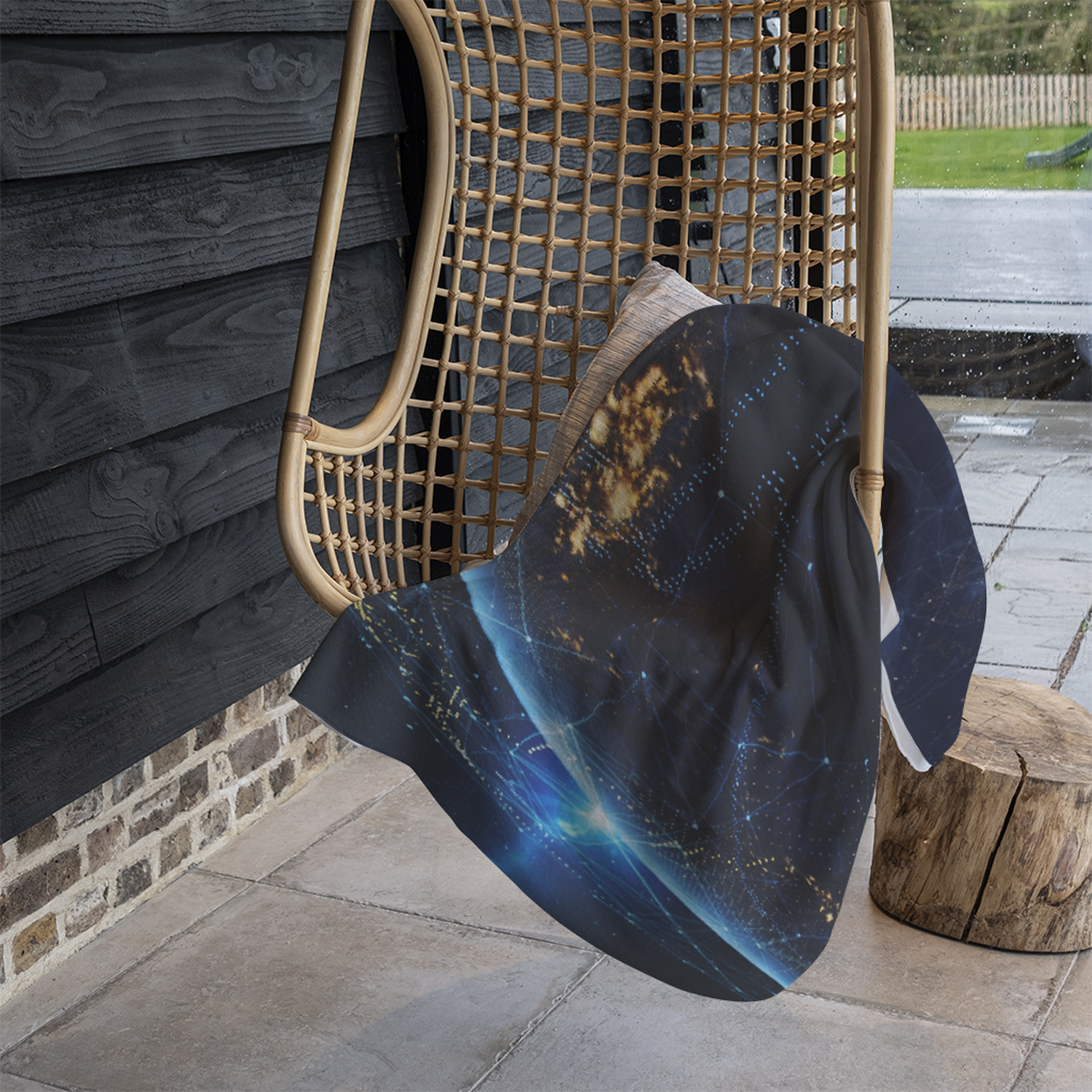 Connection Lines Around Earth Globe Blanket - Blue