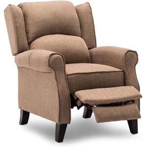 Herringbone Beige Eaton Wing Back Fireside Check Fabric Recliner Armchair shot 2416995