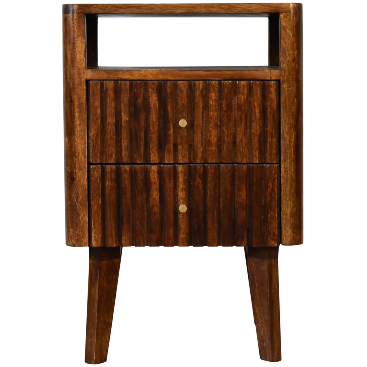 KDMK - Solid Mango Wood Chestnut Finished 2 Drawer Reeve Bedside Table - Brown thumbnail