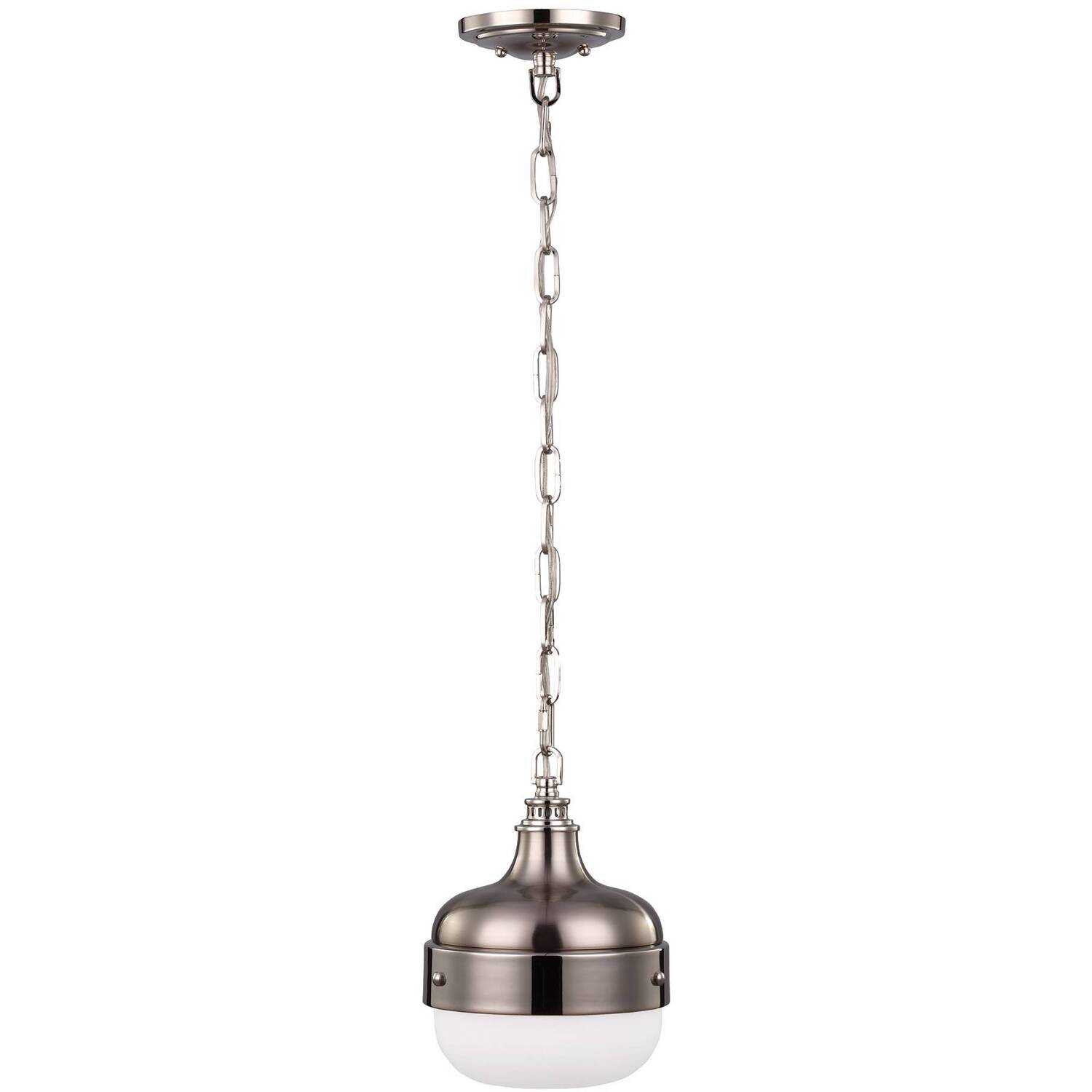 Cadence 1 Light Dome Ceiling Mini Pendant Polished Nickel, Brushed Steel, E27 - Polished Nickel